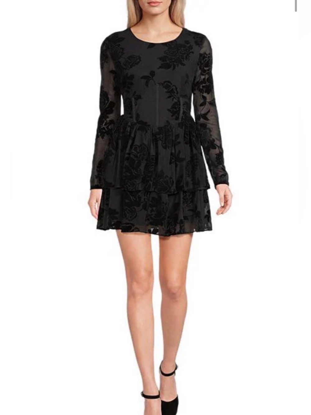 Chelsea & Violet Long Sleeve Velvet Flocked Mesh NWT Dress